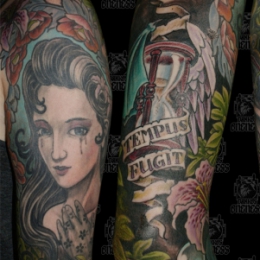 Tattoo Skulls girl with hourglass by Darko groenhagen