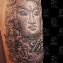 Tattoo Buddha leg by Darko groenhagen