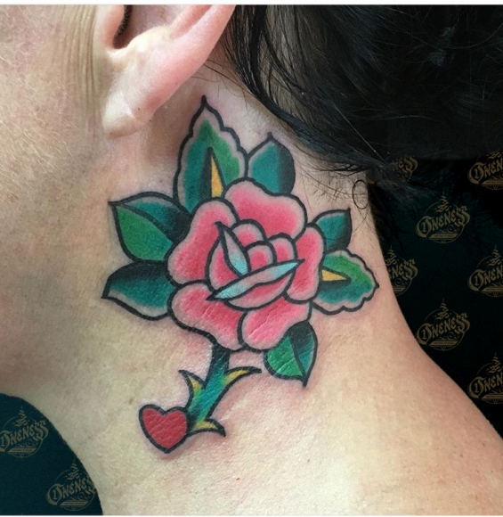 Tattoo Neck rose by Sjoerd elstak