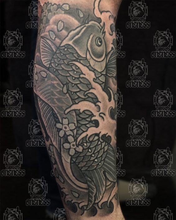 Tattoo Koi in black and grey by 