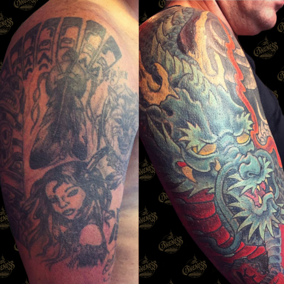 Tattoo Dragon cover up by Darko groenhagen