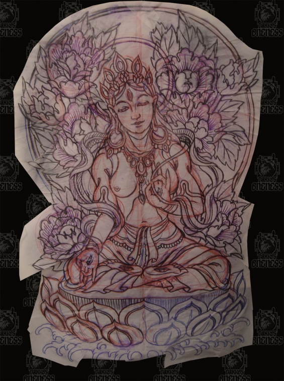 Tattoo Tibetan white tara backpiece by Darko groenhagen