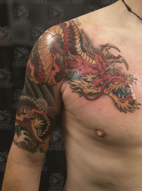 Tattoo Japanese red dragon by Darko groenhagen