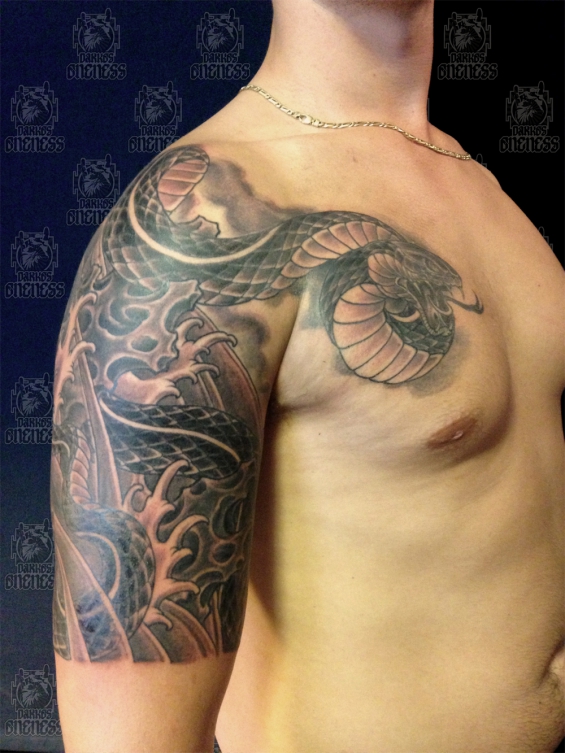 Tattoo Japanese water and snake by Darko groenhagen