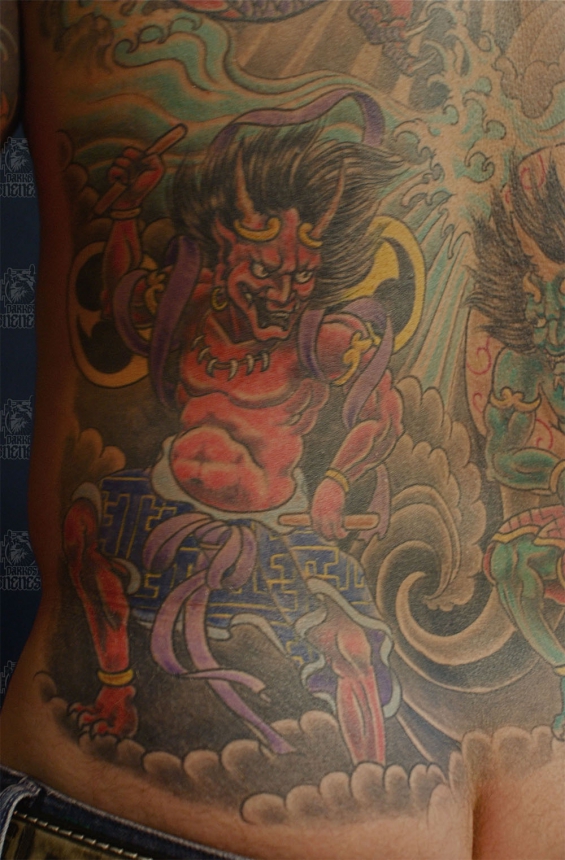 Tattoo Japanese wind and thunder god by Darko groenhagen