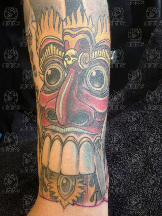 Tattoo Indonesian and indian mask from bali by Darko groenhagen