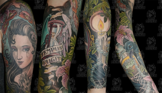 Tattoo Skulls girl with hourglass by Darko groenhagen