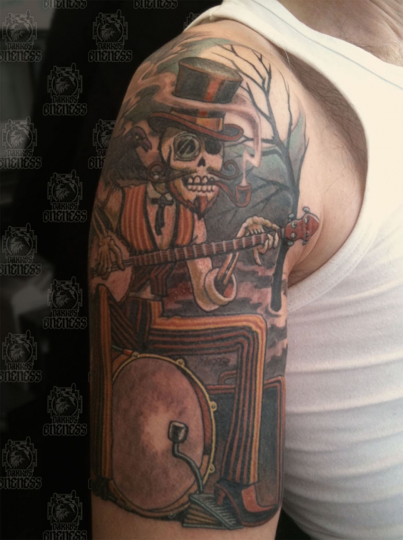 Tattoo Skulls one man band by Darko groenhagen