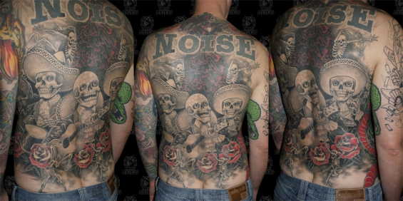 Tattoo Skulls skeleton band backpiece by Darko groenhagen