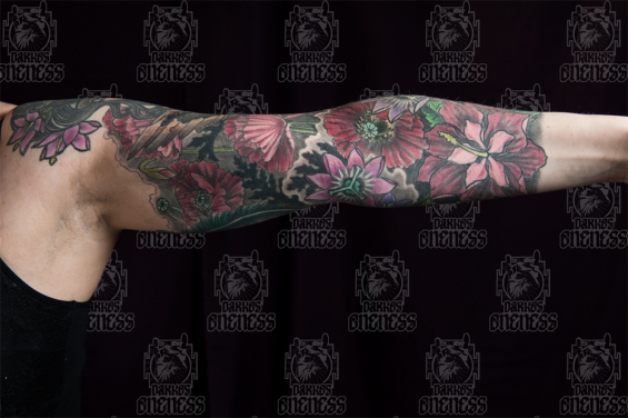 Tattoo Skulls flower girl with dead bird by Darko groenhagen