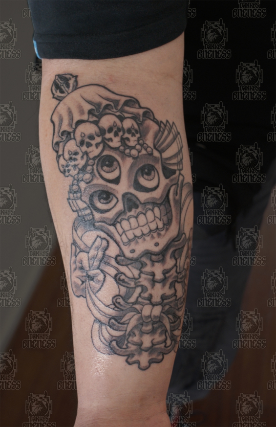 Tattoo Tibetan skull by Darko groenhagen