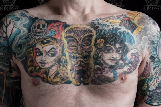 Tattoo Tiki chestpiece by Darko groenhagen