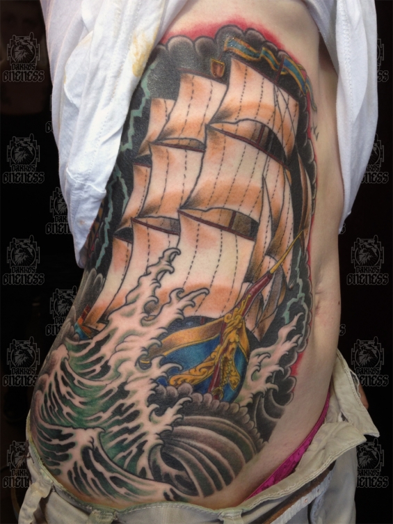 Tattoo Rib ship by Darko groenhagen