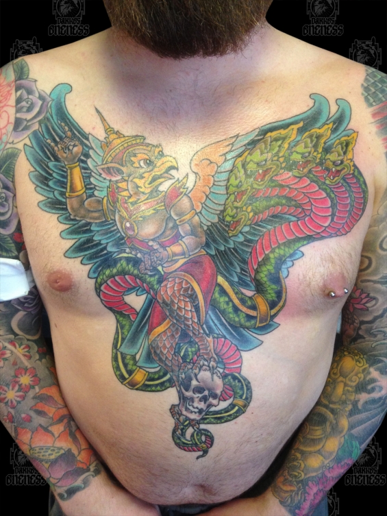 Tattoo Colourful chestpiece by Darko groenhagen