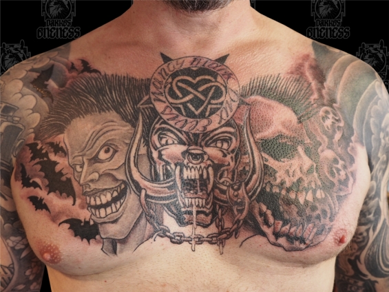 Tattoo Psychobilly chestpiece by Darko groenhagen