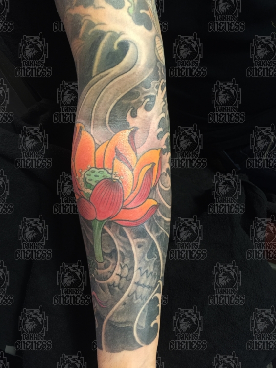 Japanese skull and flower darko tattoo