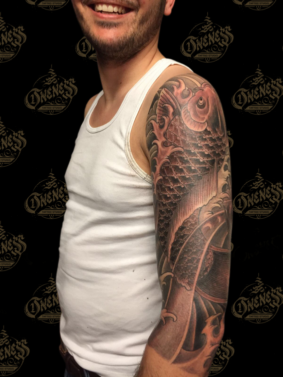 Tattoo Japanese koi on arm by Darko groenhagen