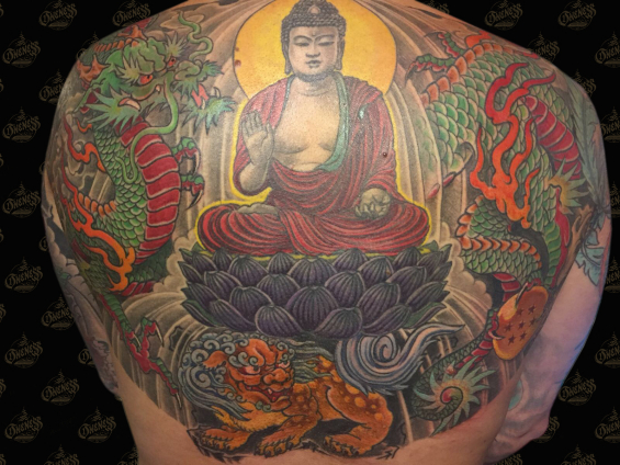 Tattoo Japanese backpiece in colour by Darko groenhagen