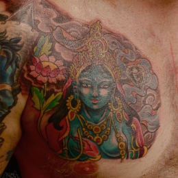 Tibetan green tara and lotus | Tattoo by Darko Groenhagen | Darko's Oneness