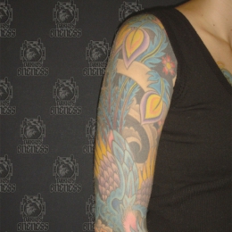 Tattoo Japanese peacock sleeve by Darko groenhagen