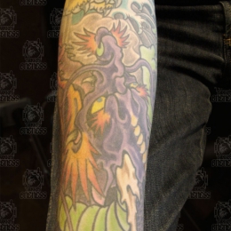 Tattoo Japanese purple dragon arm by Darko groenhagen
