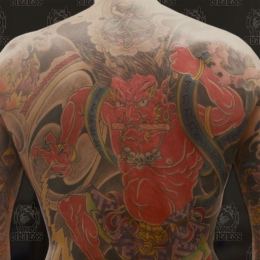 Tattoo Japanese rajin backpiece by Darko groenhagen