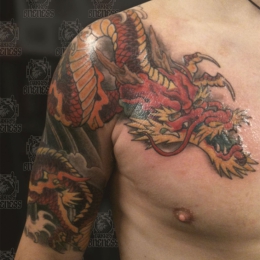 Tattoo Japanese red dragon by Darko groenhagen
