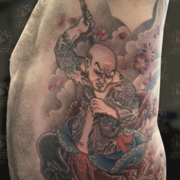 Tattoo Japanese samurai rib by Darko groenhagen