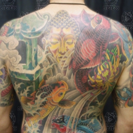 Tattoo Japanese buddha koi by Darko groenhagen
