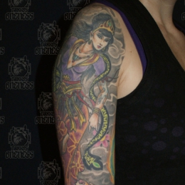 Tattoo Japanese goddess with tiger by Darko groenhagen