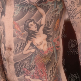 Tattoo Japanese tamatoro hime goddess and octopus by Darko groenhagen