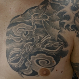 Tattoo Tibetan vajra bat by Darko groenhagen