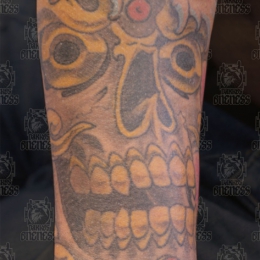 Tattoo Tibetan skull and water by Darko groenhagen