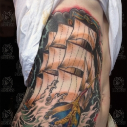 Tattoo Rib ship by Darko groenhagen