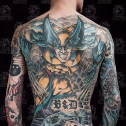 Tattoo Comic wolverine backpiece by Darko groenhagen