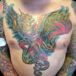 Tattoo Colourful chestpiece by Darko groenhagen