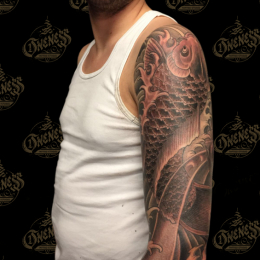 Tattoo Japanese koi on arm by Darko groenhagen
