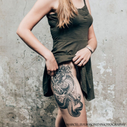 Tattoo Black and grey dragon by Darko groenhagen