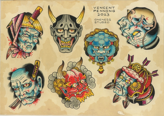 Tattoo Japanese masks flash by 