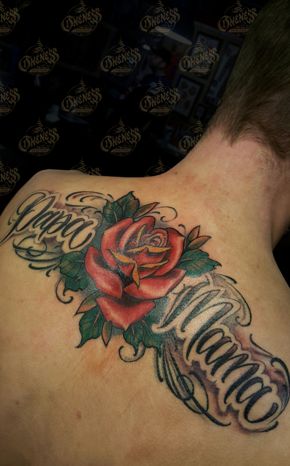 Tattoo Rose and lettering by Pieter pas