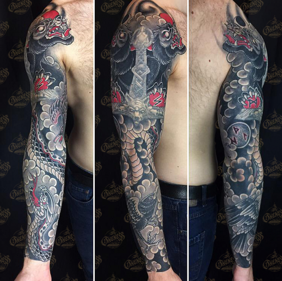 Vince black and grey and red tattoo