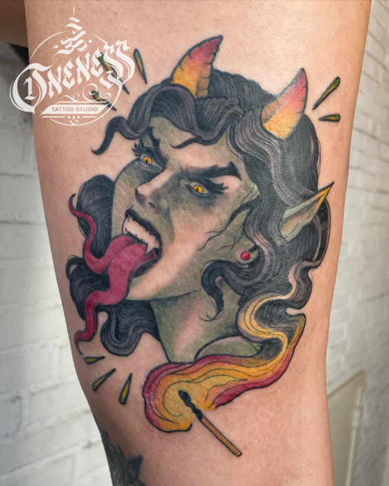 Tattoo Devil girl by Iris van der peijl