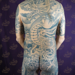 Tattoo Dragon backpiece black and grey by Darko groenhagen