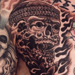 Tattoo Tibetan skull chest by Darko groenhagen