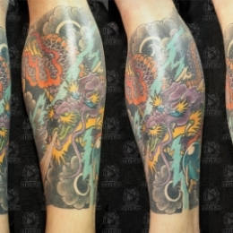 Tattoo Dragon leg by Darko groenhagen